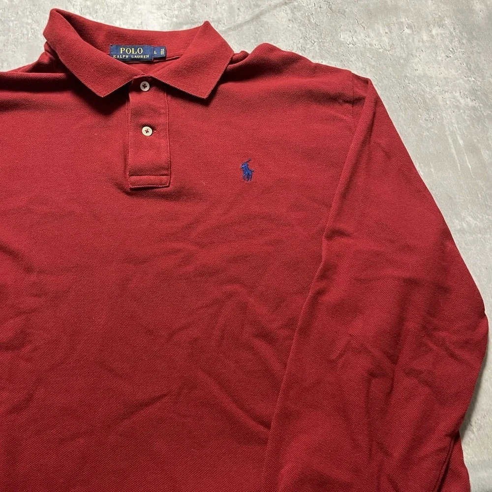 Polo Ralph Lauren Long Sleeve Red Button Polo - 100% Cotton - W/ Pony Mens Large - Picture 3 of 9
